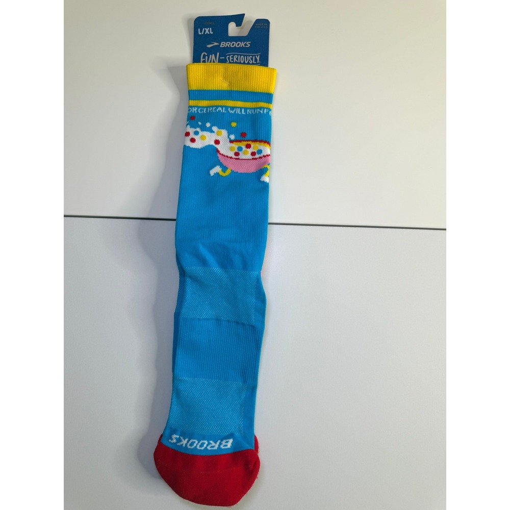 Brooks Tempo Knit-In Crew Socks Blue Cereal Running L/XL 742872432037 NEW
